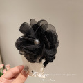 Korean Big Flower Hair Claw for Women Girl Hairpin Fashion Banana Shark Clip Fabric Fashion Accessories Gift Wholesale